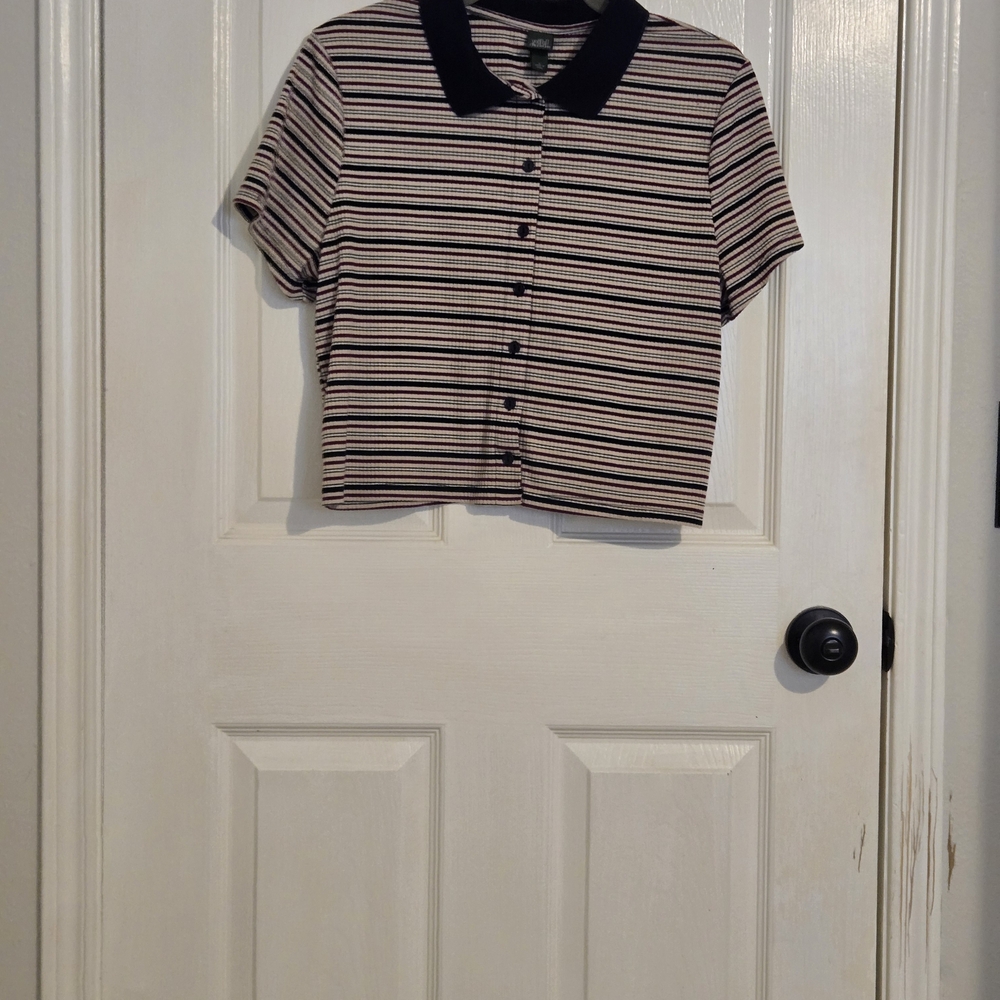 wild fable Navy & Cream Striped Short-Sleeve Polo